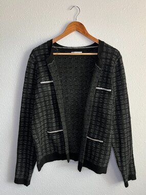 Womens Chanel Style Tweed Knit Cardigan Sweater Jacket 89th + Madison Size Large